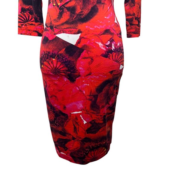 Preen By Thornton Bregazzi 3/4 Sleeve Patterned Bodycon Dress Red Black Size XS - Picture 6 of 14